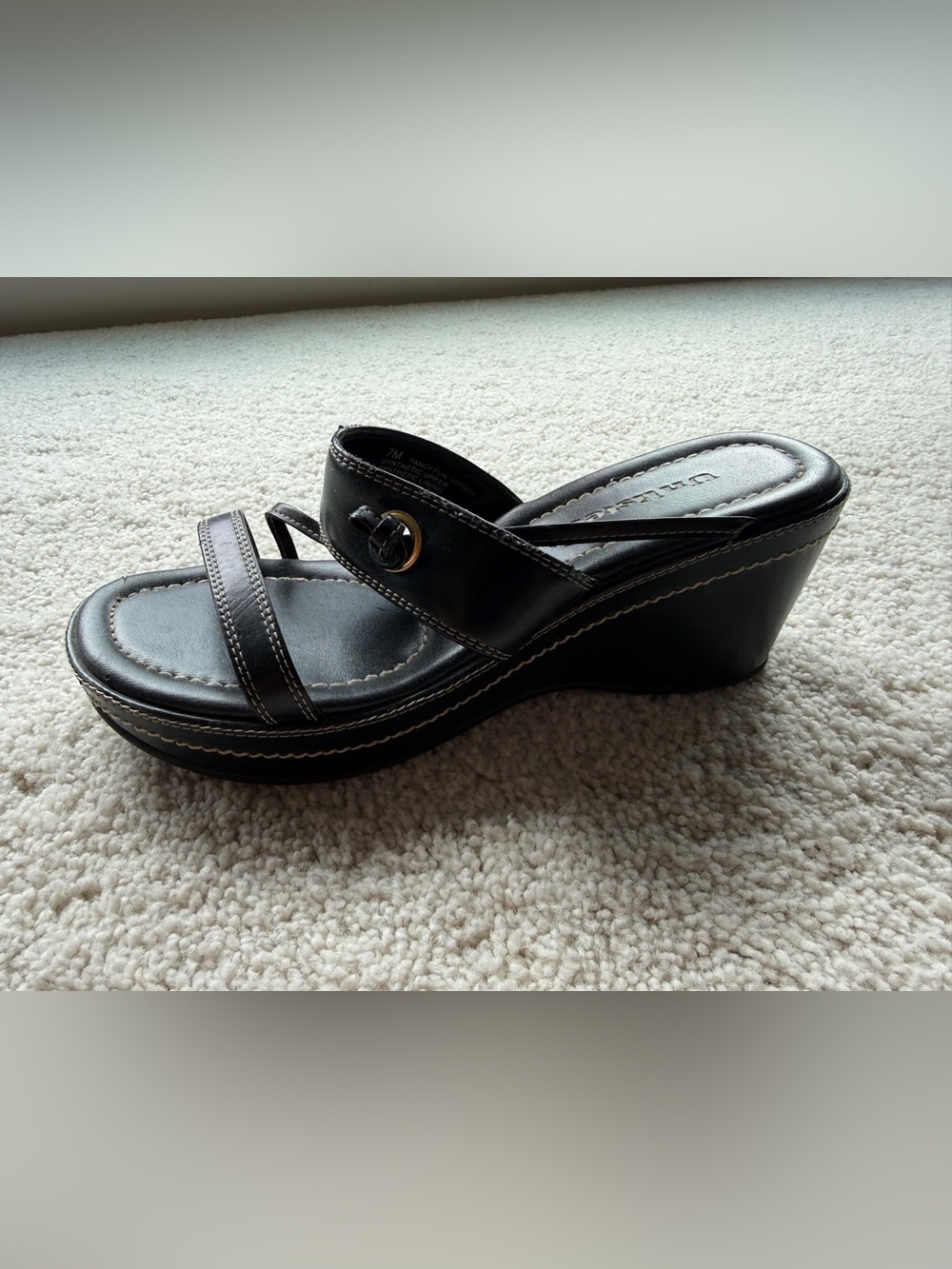 Unlisted Black Wedge Platform Sandals with Gold Accent